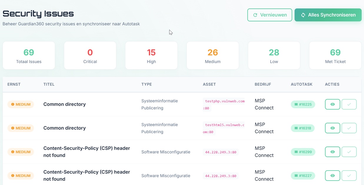 Integration von Guardian360 mit Autotask in MSP Connect